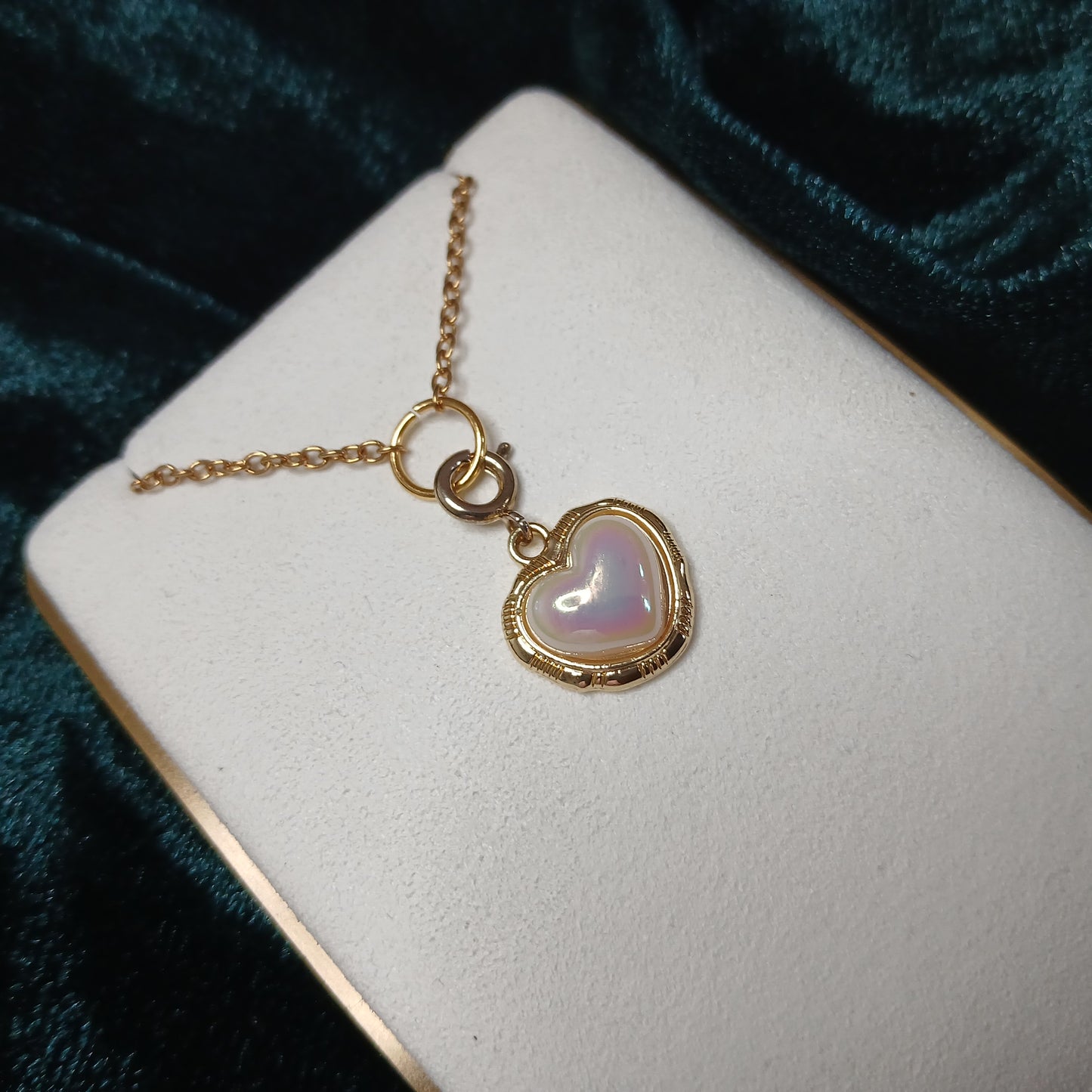 A Pure Heart in Me - Pearlescent Golden Bezel Heart Charm