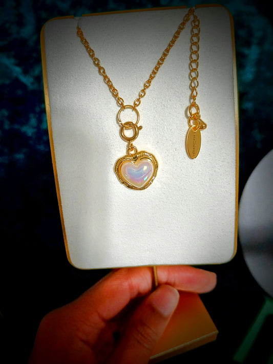 A Pure Heart in Me - Pearlescent Golden Bezel Heart Charm