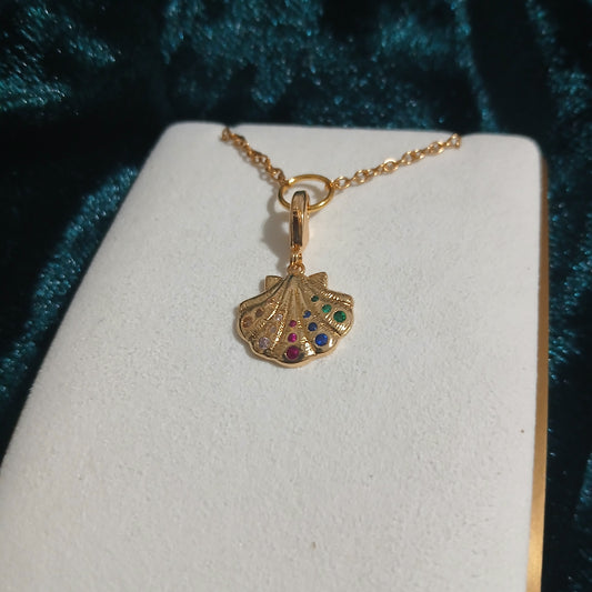 Celebrate His Promises - Rainbow Rhinestone Set Golden Shell Charm