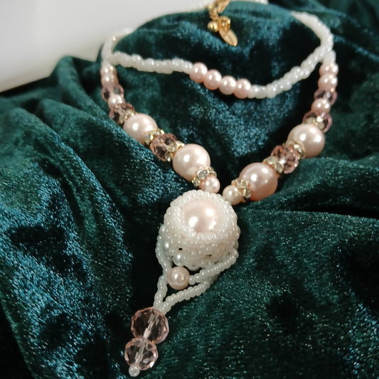 Princess - Glass Pearl and Crystal Necklace