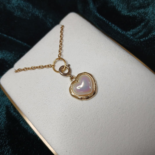 A Pure Heart in Me - Pearlescent Golden Bezel Heart Charm