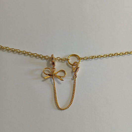 Unfading Beauty from Within - Golden Tone Bow-Shaped Chain Charm