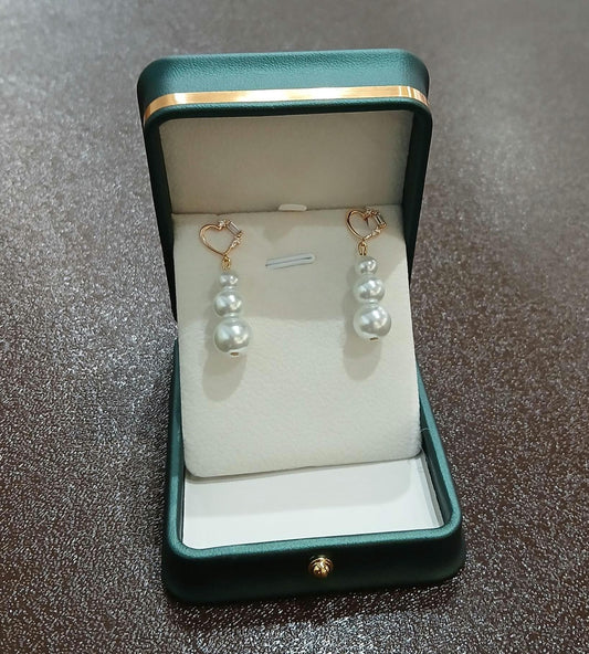 Three Pearl Earrings – Heart Post Earrings with Glass Pearls
